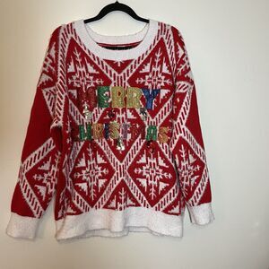 SOFT‎ FUZZY Ugly CHRISTMAS SWEATER Holiday Time Embellished Colorful Sz XL 16-18